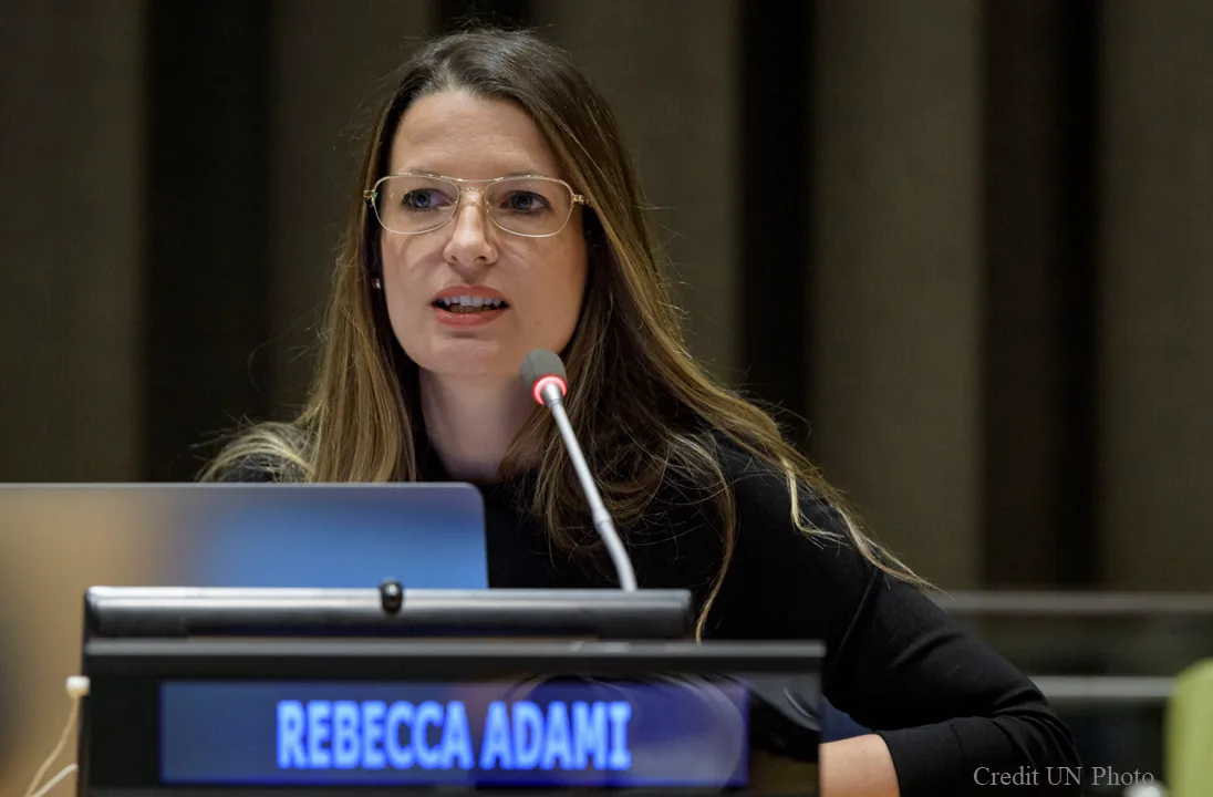 Rebecca Adami speaking at the UN